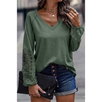 Green Crochet Lace Patch Raglan Sleeve Top - S thumbnail