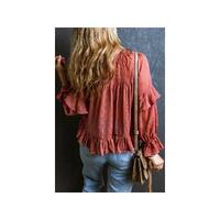 Azura Exchange Swiss Dot Lace Up V Neck Ruffled Blouse - L thumbnail