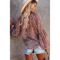 Azura Exchange Pleated Lantern Sleeve Abstract Print Blouse - L thumbnail