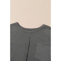 Gray Exposed Seam Patchwork Bubble Sleeve Waffle Knit Top - S thumbnail