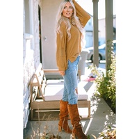 Exposed Seam Patchwork Bubble Sleeve Waffle Knit Top - L thumbnail