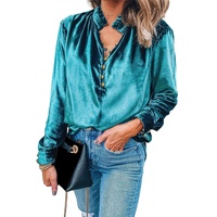 Azura Exchange Womens Green Velvet Blouse - L thumbnail