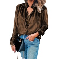 Desert Palm Frilled Neck Buttoned Front Velvet Top - 2XL thumbnail