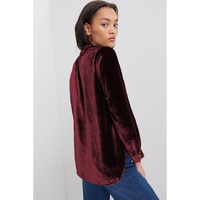 Biking Red Frilled Neck Buttoned Front Velvet Top - 2XL thumbnail