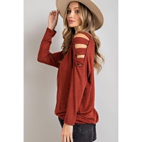 Orange Cutout Cold Shoulder Long Sleeve Top - S thumbnail