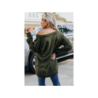 Azura Exchange Exquisite Green Long Sleeve Top with Split Neck and Exposed Seam Detail - M thumbnail