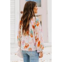 Azura Exchange Abstract Print Split Neck Puff Sleeve Blouse - L thumbnail