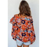 Azura Exchange Floral Print Ruffle Puff Sleeve Blouse - M thumbnail