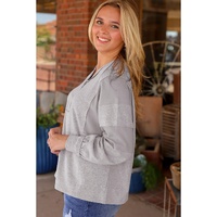 Gray Waffle Patchwork Dolman Sleeve Henley Top - M thumbnail