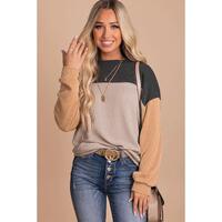 Azura Exchange Color Block Long Sleeve Ribbed Loose Top - L thumbnail