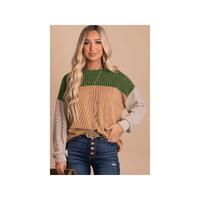 Azura Exchange Color Block Ribbed Long Sleeve Top - L thumbnail