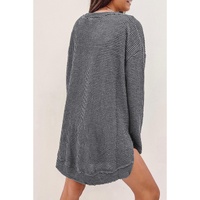 Gray Waffle Knit High Slits Oversized Top - 2XL thumbnail
