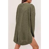 Azura Exchange Oversized Green Waffle Knit High Slits Top - M thumbnail