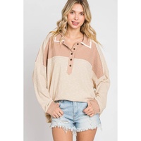 Apricot Oversized Knit Top With Waffle Contrast - S thumbnail