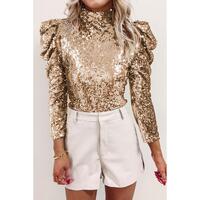 Azura Exchange Sequin Mock Neck Bubble Sleeve Top - S thumbnail