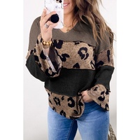 Multicolour Colorblock Patchwork V-Neck Loose Sleeve Knit Top - L thumbnail