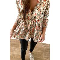 Azura Exchange Floral Ruffled Babydoll Blouse - M thumbnail