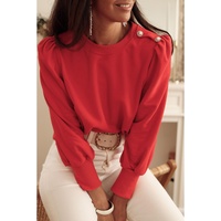 Red Button Tab Detail Long Sleeve Top - L thumbnail