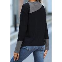 Azura Exchange Black Colorblock Asymmetrical Neck Top - S thumbnail