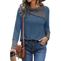 Sail Waffle Knit Patchwork Colorblock Asymmetrical Neck Top - M thumbnail