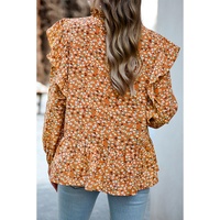 Orange Ruffle Collar Long Sleeve Peplum Top - L thumbnail