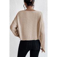 Azura Exchange Beige Drop Shoulder Loose Ribbed Knit Top - XL thumbnail