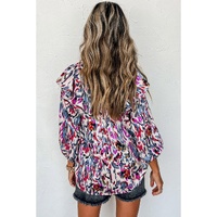 Multicolour Abstract Print 3/4 Puff Sleeve Ruffle Blouse - M thumbnail