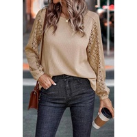 Flaxen Lace Patch Sleeve Waffle Knit Top - L thumbnail