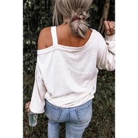 Beige Pumpkin Rugby Slogan Print Cold Shoulder Top - 2XL thumbnail