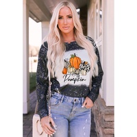 Black Leopard Bleached Pumpkin Graphic Long Sleeve Top - XL thumbnail
