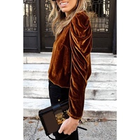 Chestnut Frilled Collar Puff Sleeve Velvet Top - L thumbnail