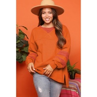 Carrot Fleece Patchwork Side Slits High Low Sweatshirt - L thumbnail