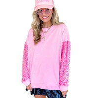 Azura Exchange Pink Sequin Patchwork Long Sleeve Pullover Top - XL thumbnail