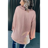 Peach Blossom Loose V Neck Bubble Sleeve Knit Ribbed Top - L thumbnail