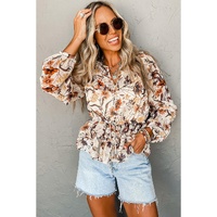 Parchment Floral Buttoned Peplum Top - L thumbnail