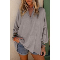 Philippine Gray Ribbed Roll-tab Sleeve Oversize Top - L thumbnail