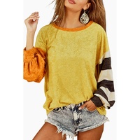 Ginger Colorblock Striped Sleeve Patchwork Drop Shoulder Top - L thumbnail