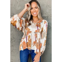 Multicolour Floral Print V Neck Babydoll Blouse - XL thumbnail