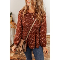 Boho Floral Smocked Bust Ruffled Peplum Blouse - S thumbnail