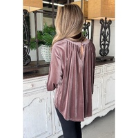 Rose Tan Button Keyhole Back Velvet Swing Top - M thumbnail