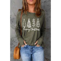 Green Merry Christmas Trees Thumbhole Sleeve Graphic Tee - S thumbnail