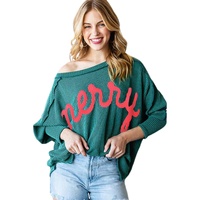 Skobeloff Merry Graphic Corded Batwing Sleeve Knit Top - L thumbnail