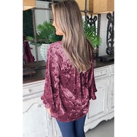 Red Dahlia Velvet Pagoda Sleeve Crew Neck Top - L thumbnail