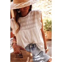 White Ruffled Lace Flowy Tank Top - M thumbnail