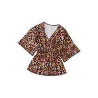 White Leopard Print Wide Sleeve Peplum Hem Blouse - L thumbnail