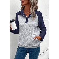 Gray Textured Contrast Splicing Raglan Sleeve Top - S thumbnail