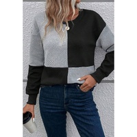 Black Color Block Textured Drop Shoulder Top - S thumbnail