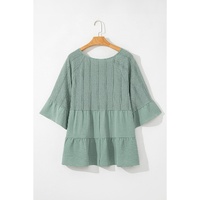 Laurel Green Tie Split Neck Textured Ruffle Patchwork Blouse - L thumbnail
