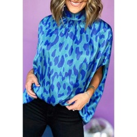 Blue Animal Printed Mock Neck Detail Caftan Top - M thumbnail