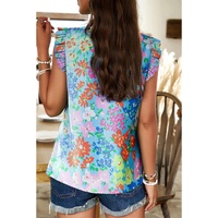 Sky Blue Frilled Collar Floral Vest - L thumbnail
